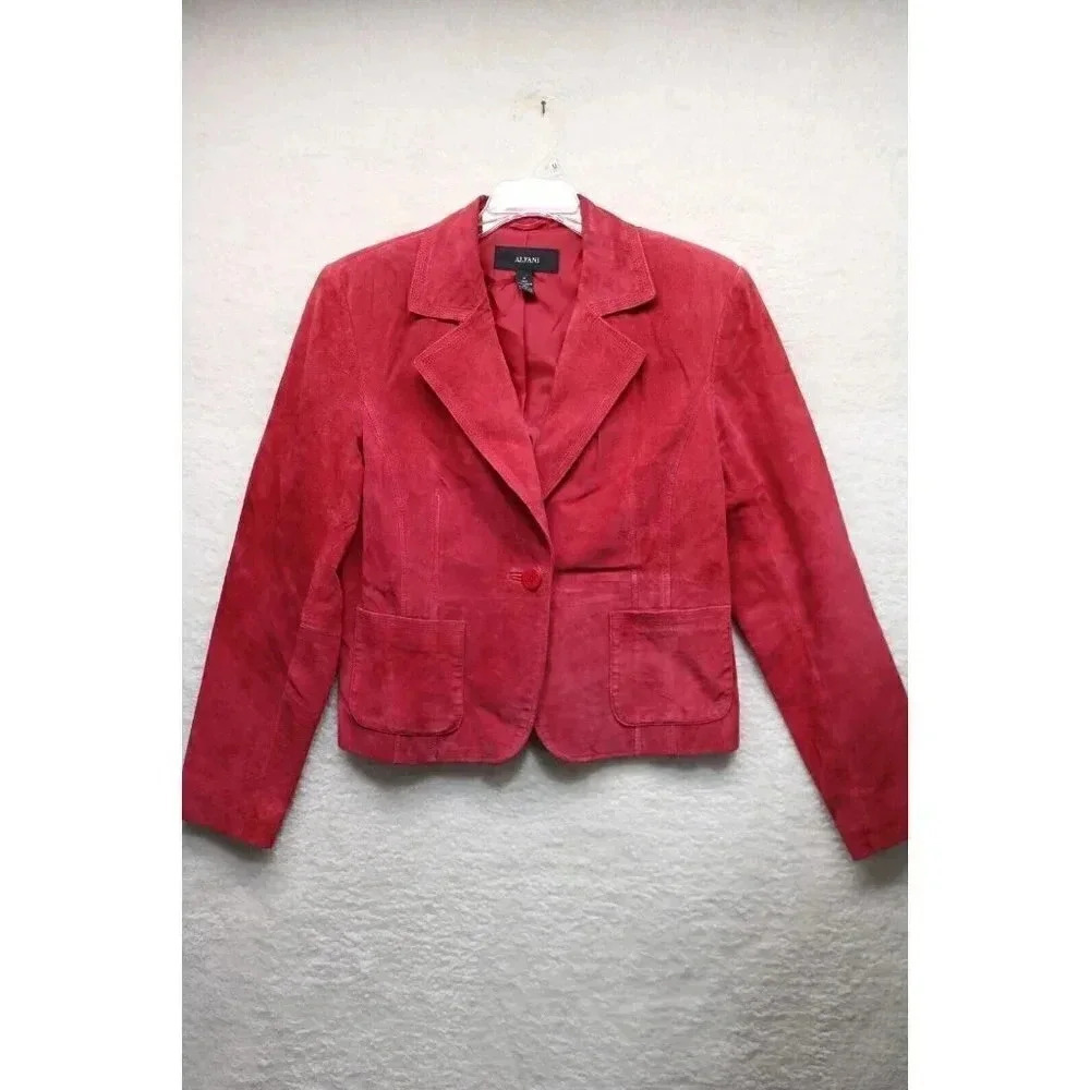 Alfani Women's Red Leather Suede Jacket-Size Medium-Y2K-Vintage